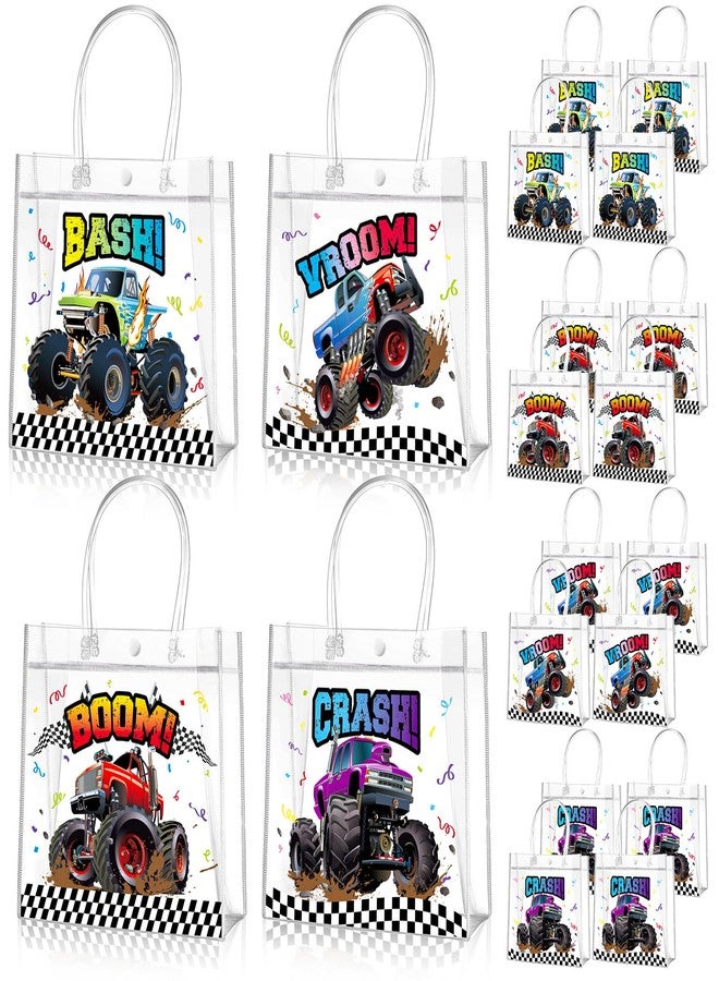 Aliceset 20 Pcs Truck Party Clear Favor Bags with Handles Monster Racing Car Party Treat Bags Truck Race Themed Decorations for Birthday Baby Shower Goodie Supplies, 8x8x3.15 inch - Image 1