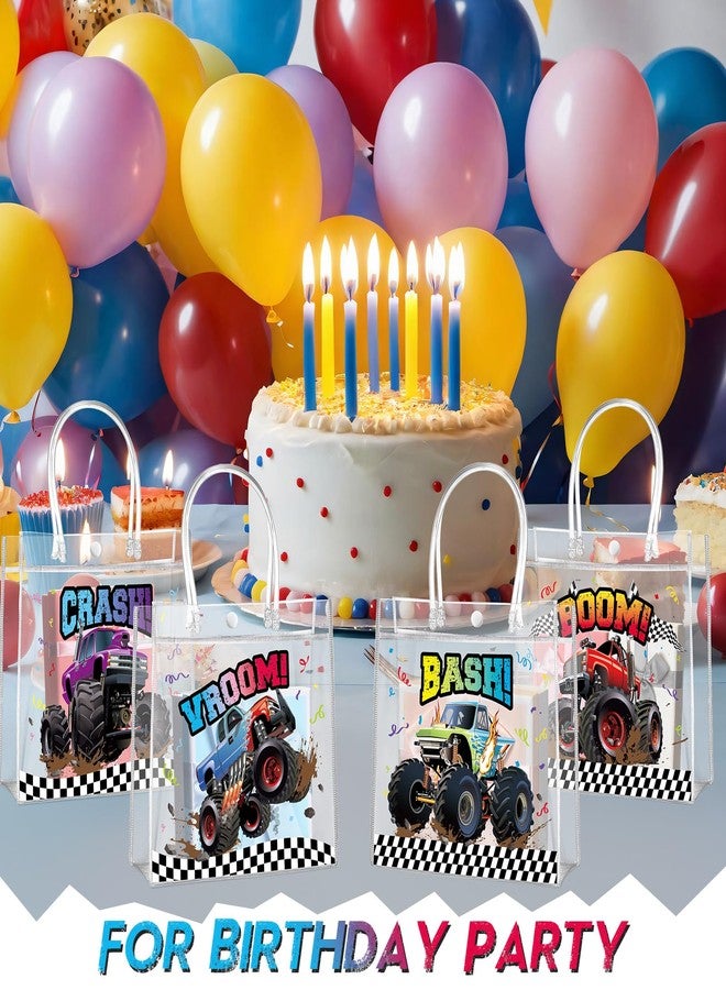 Aliceset 20 Pcs Truck Party Clear Favor Bags with Handles Monster Racing Car Party Treat Bags Truck Race Themed Decorations for Birthday Baby Shower Goodie Supplies, 8x8x3.15 inch - Image 5