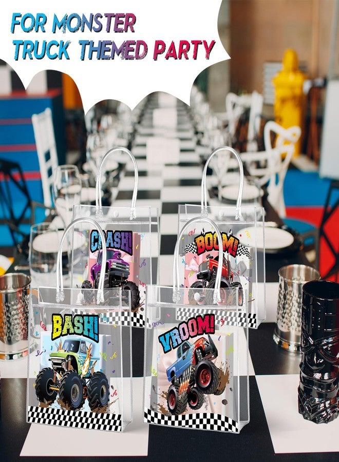 Aliceset 20 Pcs Truck Party Clear Favor Bags with Handles Monster Racing Car Party Treat Bags Truck Race Themed Decorations for Birthday Baby Shower Goodie Supplies, 8x8x3.15 inch - Image 4
