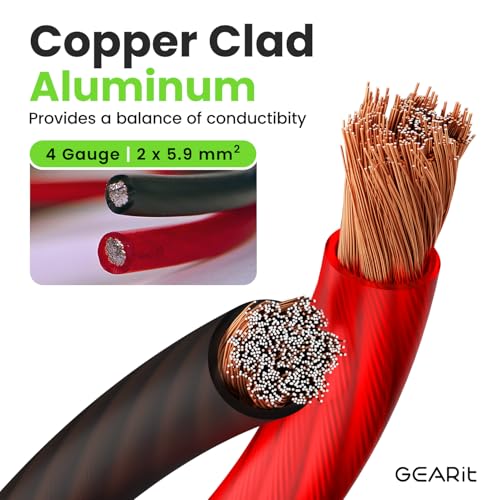 GEARit، سلك 4 قياس، للطاقة/الأرض في السيارات، كابل البطارية، صوت السيارة، RV، مضخم الصوت، سلك CCA، سلك، سلك السيارات، كابلات البطارية، مجموعة توصيل مضخم الصوت، (25 قدم لكل منها - أسود/أحمر شفاف) - Image 2