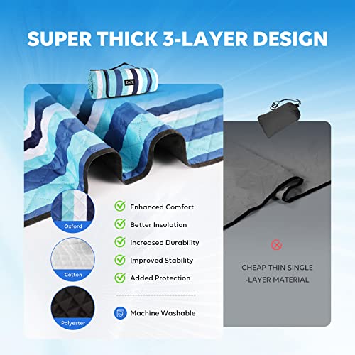 ZAZE Beach Blanket Picnic Blankets with Stakes, Thick 3-Layer 80*80 Oversized Waterproof Sandproof Compact Outdoor Mat, Big Extra Large Foldable Camping Park Vacation Travel Accessories(Blue Stripe) - Image 5