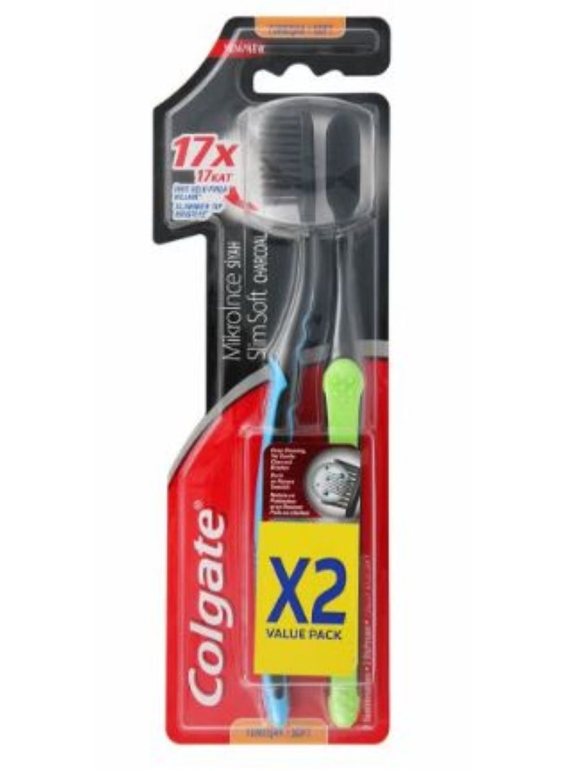كولجيت فرشاة أسنان كولجيت سليم سوفت بالفحم الأسود، عبوة اقتصادية، قطعتين