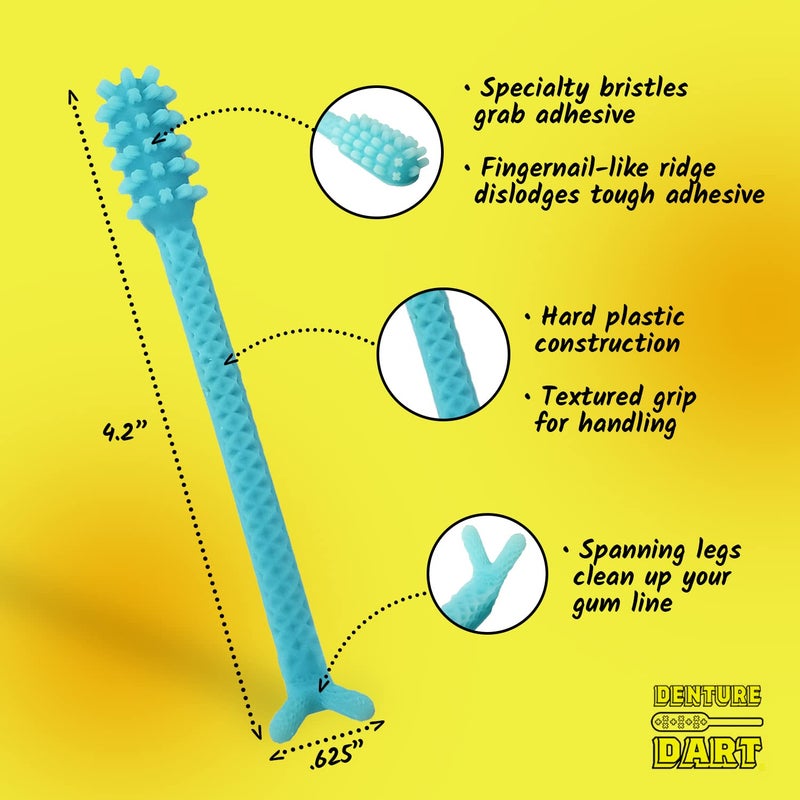 DENTURE DART مزيل لاصق طقم الأسنان دارت V2 من البلاستيك الصلب - إزالة لاصق طقم الأسنان من الفم واللثة، أداة إزالة لاصق طقم الأسنان، نظافة الفم، مكشطة بمقبض محكم وشعيرات صلبة - Image 3