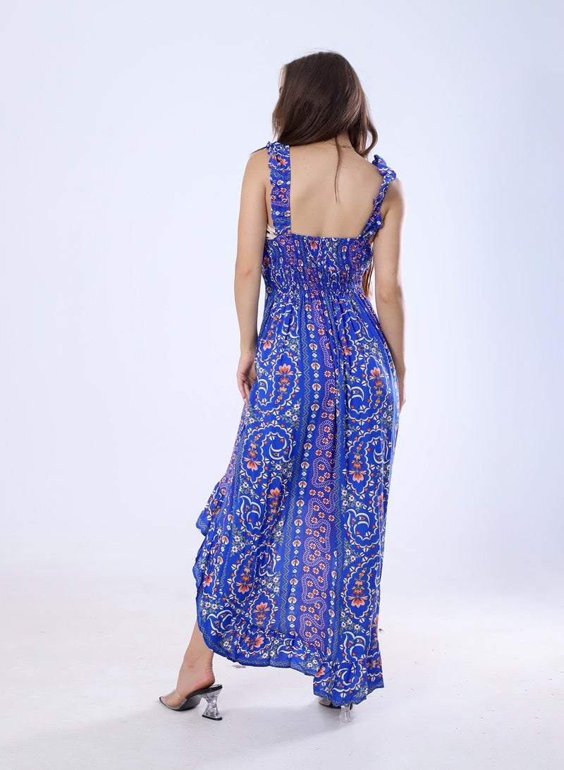 بيبو فستان حريمي قصير مشجر مقاس حر يناسب من 60 إلى 85 كجم تقريبا_ازرق & اورنج - Image 3