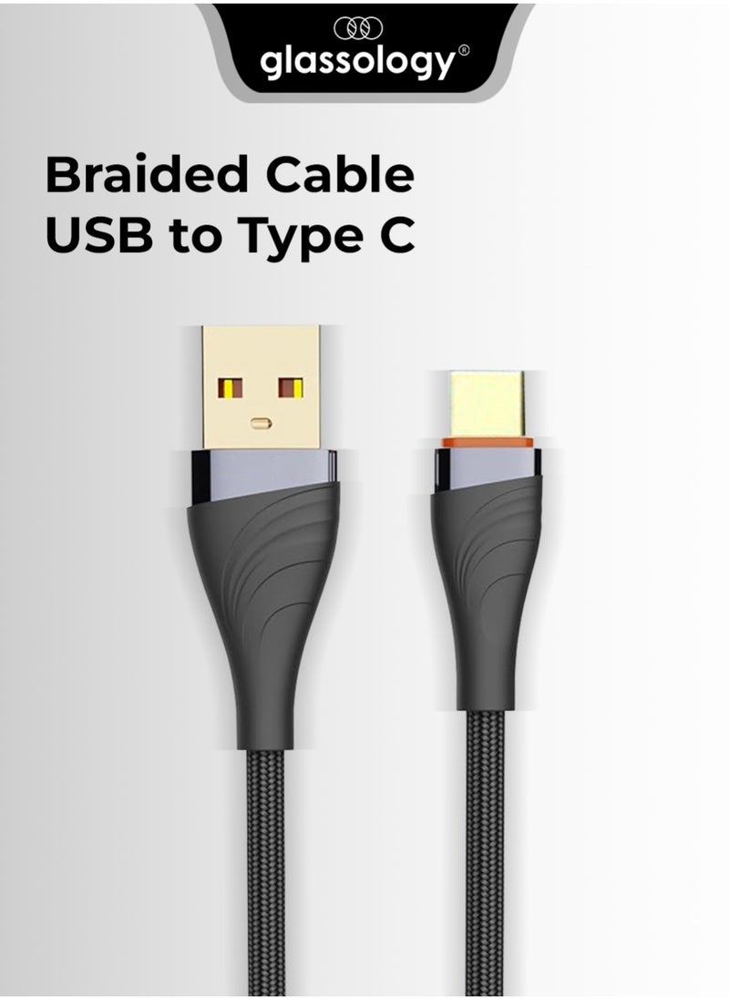 glassology Braided Cable 30W USB to Type C 1 Meter - Fast Charging, Durable Design, Optimal Length - Universal Compatibility for Smartphones, Tablets, Laptops -Stylish & Reliable Charging Accessory  - Image 1