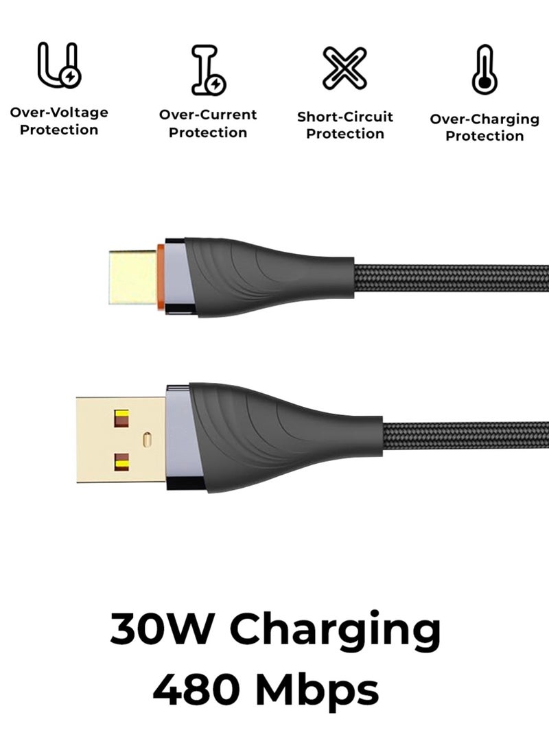 glassology Braided Cable 30W USB to Type C 1 Meter - Fast Charging, Durable Design, Optimal Length - Universal Compatibility for Smartphones, Tablets, Laptops -Stylish & Reliable Charging Accessory  - Image 3