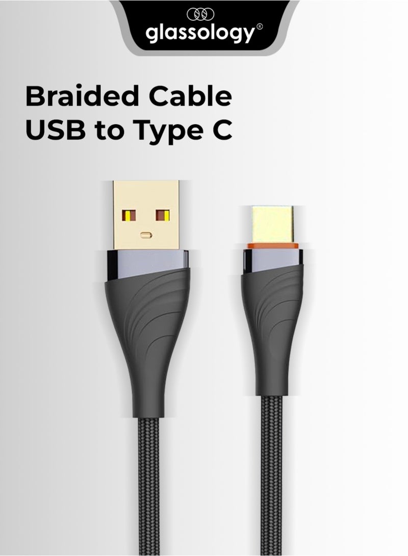 جلاسولوجي Braided Cable 30W USB to Type C 1 Meter Fast Charging Durable Design Optimal Length Universal Compatibility for Smartphones Tablets Laptops Stylish & Reliable Charging Accessory Compatible with All iPhone Series Windows And MacBook Pro MacBook Air iPad Pro Samsung Galaxy S23,22,Z Fold,Z Flip, Google Pixel 7,6A,PS5 - Image 1
