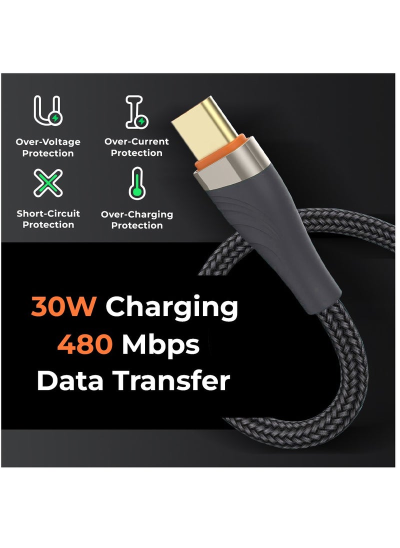 glassology Braided Cable 30W USB to Type C 1 Meter - Fast Charging, Durable Design, Optimal Length - Universal Compatibility for Smartphones, Tablets, Laptops -Stylish & Reliable Charging Accessory  - Image 2