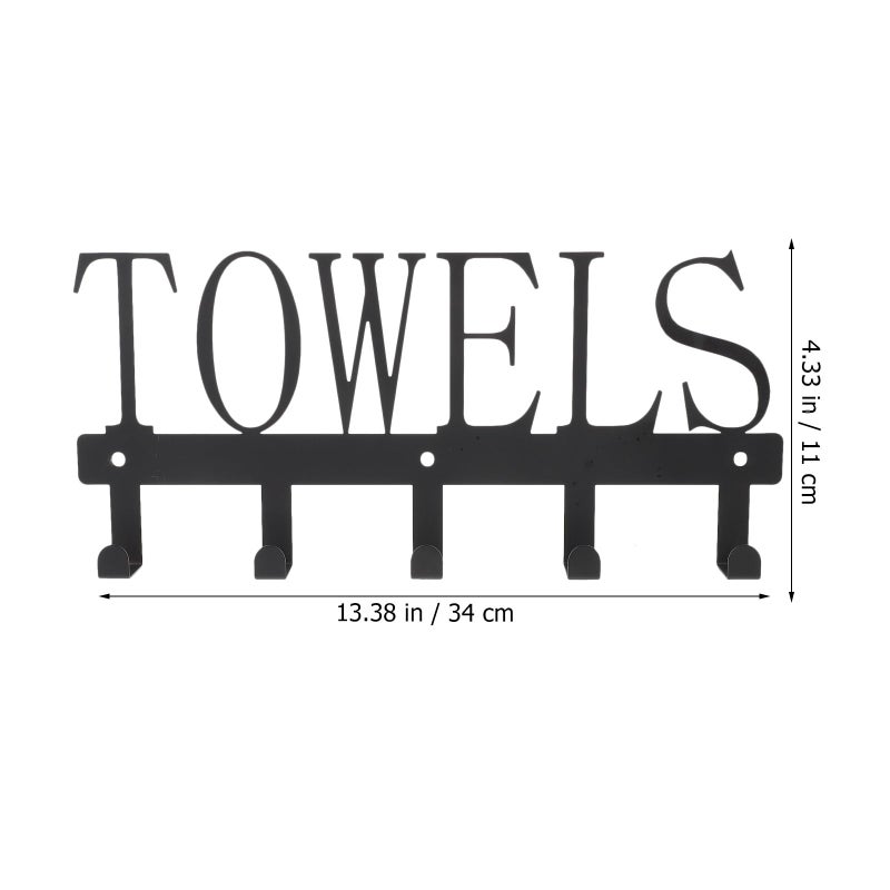 Black Metal 5 Hook Wall Rack Hollow Design Key Coat Towel Holder For Entryway Bathroom Organization - Image 3