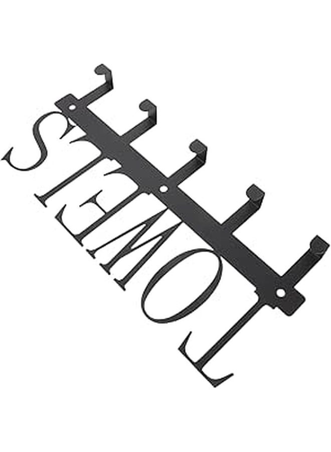 Black Metal 5 Hook Wall Rack Hollow Design Key Coat Towel Holder For Entryway Bathroom Organization - Image 1