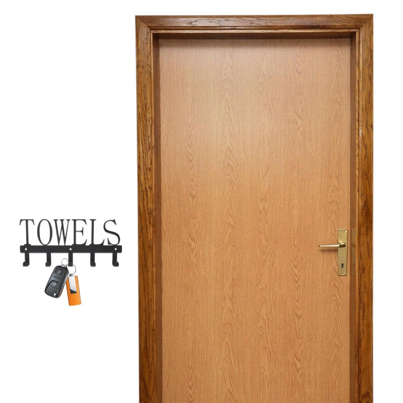 Black Metal 5 Hook Wall Rack Hollow Design Key Coat Towel Holder For Entryway Bathroom Organization - Image 5