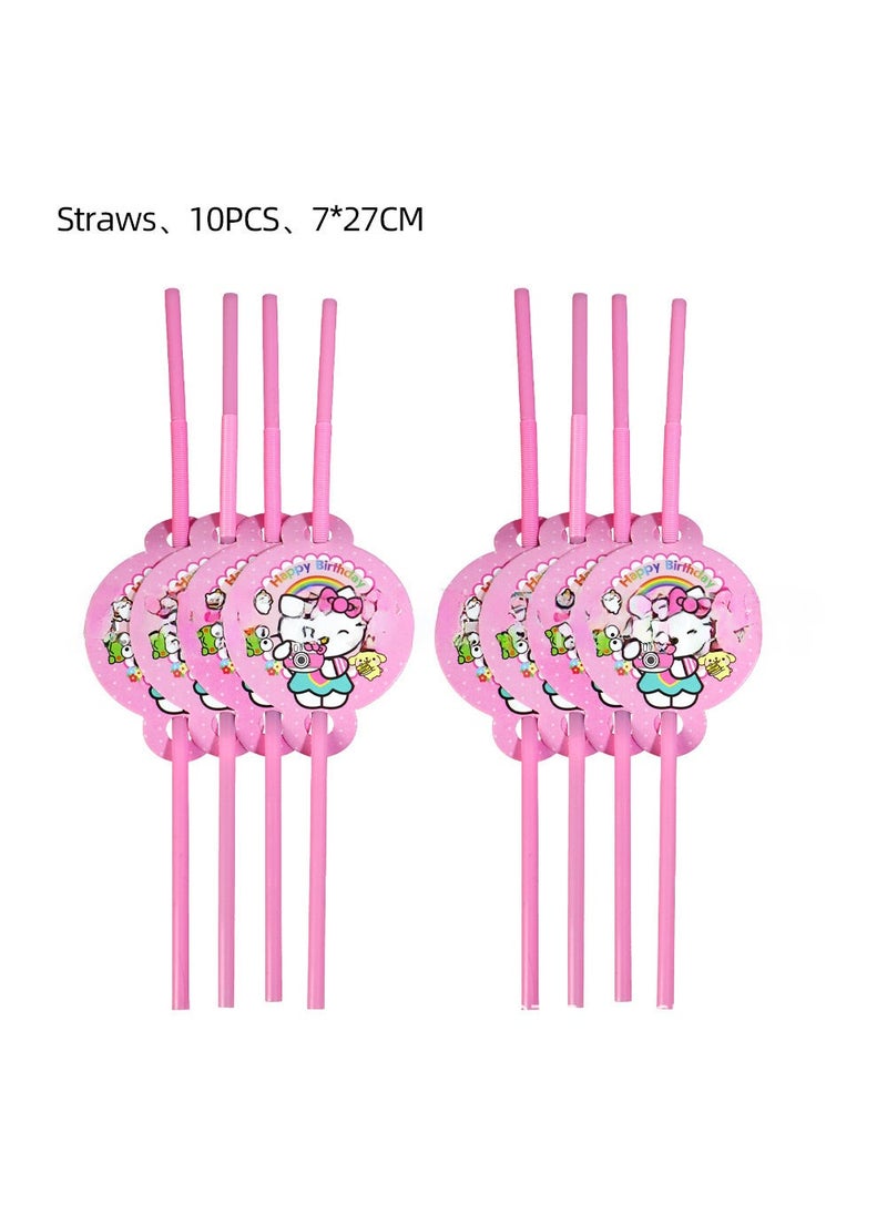 Arabest KT Cat Party Paper Plates Kids Birthday Supplies Straw 10PCS-KT cat 