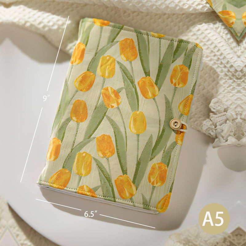 ipoul A5 Binder 6 Ring, Flower Embroidered Journal, Refillable Notebook, A5 Journal Cover, 6"x8", Blank Paper, Sketchbook, Travel Journal for Women, Binder Notebook, Planner Binder, Tulip Flowers - Image 2