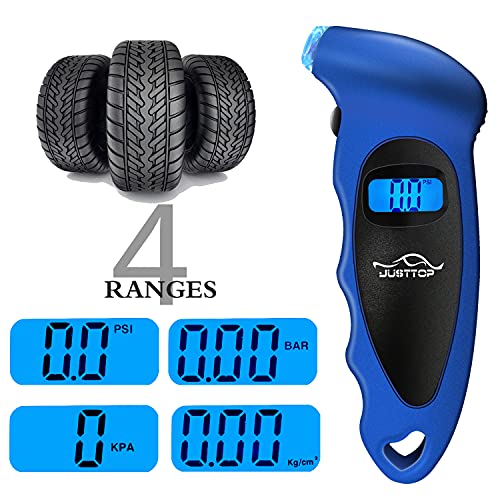 JUSTTOP Digital Tire Pressure Gauge, 150PSI 4 Setting for Cars, Trucks and Bicycles, Backlit LCD and Non-Slip Handle, Easy and Accurate Reading (Royal Blue) - Image 3