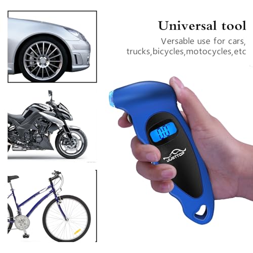 JUSTTOP Digital Tire Pressure Gauge, 150PSI 4 Setting for Cars, Trucks and Bicycles, Backlit LCD and Non-Slip Handle, Easy and Accurate Reading (Royal Blue) - Image 5