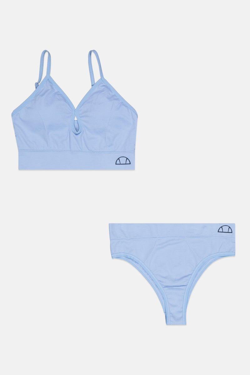 Ellesse Women 2 Pieces Brand Logo Padded Bra And Underwear Set, Blue - Image 1