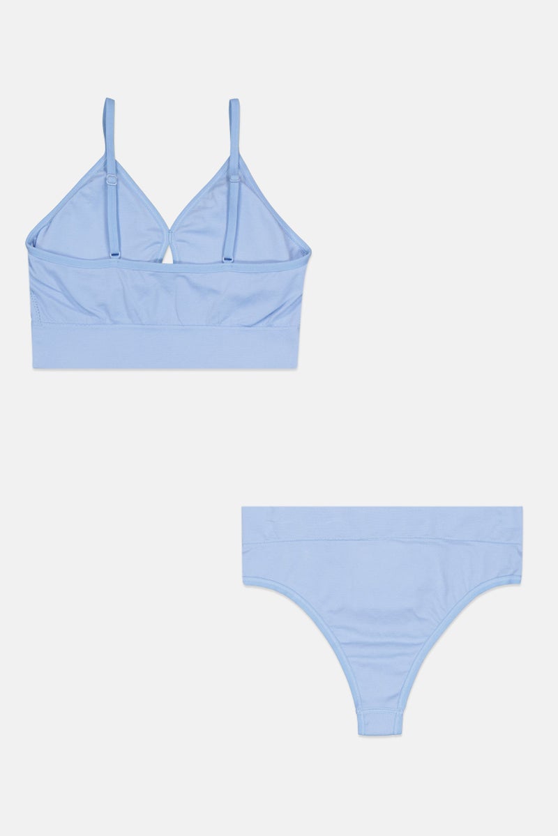 Ellesse Women 2 Pieces Brand Logo Padded Bra And Underwear Set, Blue - Image 2