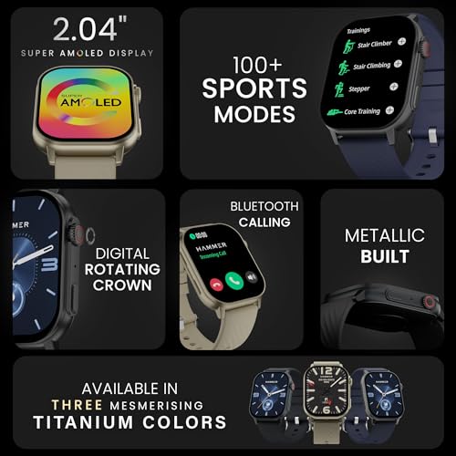 Hammer ساعة ذكية HAMMER Arctic 2.04" سوبر AMOLED، هيكل معدني، مكالمات بلوتوث، شاشة دائمة التشغيل، تاج دوار، شاشة مقسمة، تتبع الصحة، ساعة ذكية للرجال، النساء، الفتيات، الأولاد (أزرق منتصف الليل) - Image 2