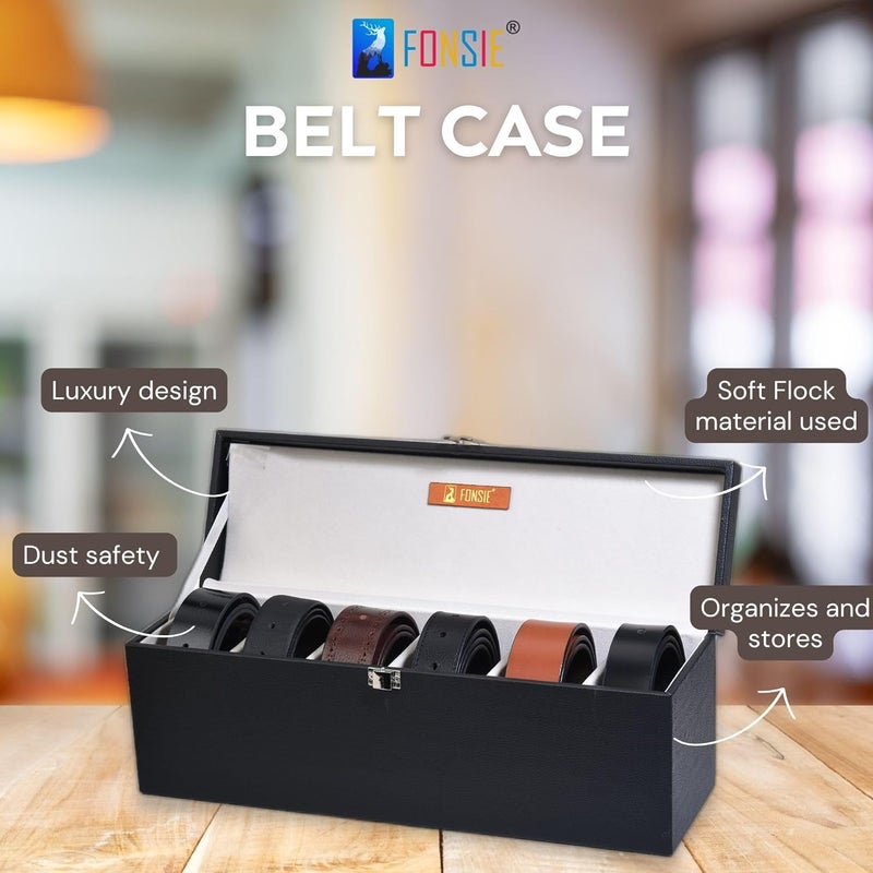 FONSIE ® Black Belt Organizer Rack Box for Wardrobe, Closet Storage organizing Faux Leather 6 Slot. - Image 2