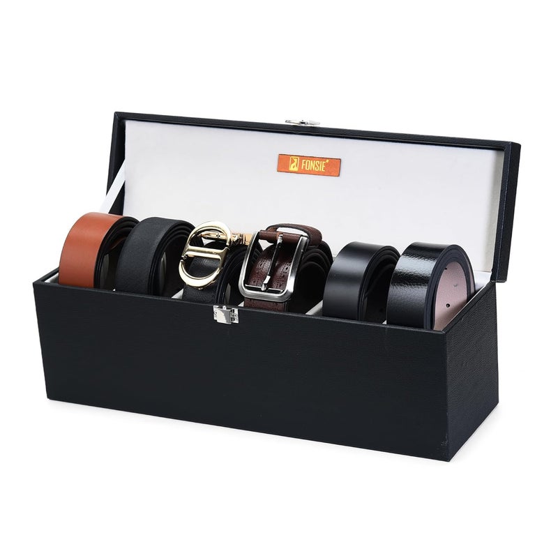 FONSIE ® Black Belt Organizer Rack Box for Wardrobe, Closet Storage organizing Faux Leather 6 Slot. - Image 1