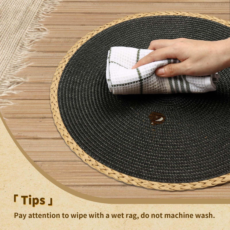 Noctiflorous Round Placemats Set of 4, 15 Inch Braided Hand Woven Table Mats, Heat Resistant Non-Slip Wipeable Thin Edge Place Mats for Kitchen Dining Indoor Outdoor Use(Black, 4) - Image 4