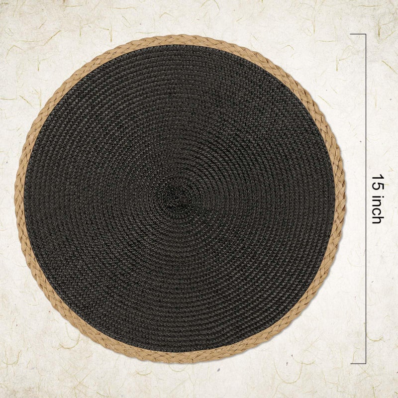 Noctiflorous Round Placemats Set of 4, 15 Inch Braided Hand Woven Table Mats, Heat Resistant Non-Slip Wipeable Thin Edge Place Mats for Kitchen Dining Indoor Outdoor Use(Black, 4) - Image 2