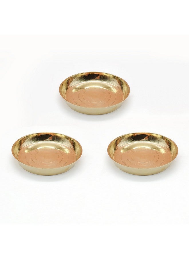 TORPPEZA Brass Plain Design Heavy Plate for Store kumkum, haldi, akshat, Prashad/Heavy Small thali for Pooja Purpose Round Shape Plate (Size - 8.5cm) Pack of 3 - Image 1
