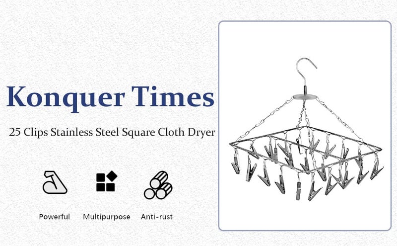 Konquer TimeS 25 Clips Stainless Steel Square Cloth Dryer/Clothes Drying Stand/Hanger with Clips | Baby Cloth Hanger - Image 4