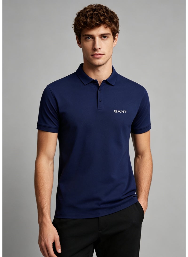 GANT Men's Short Sleeve Solid Polo Shirt, Regular Fit, Everyday & Business Casual, Navy Blue - Image 1