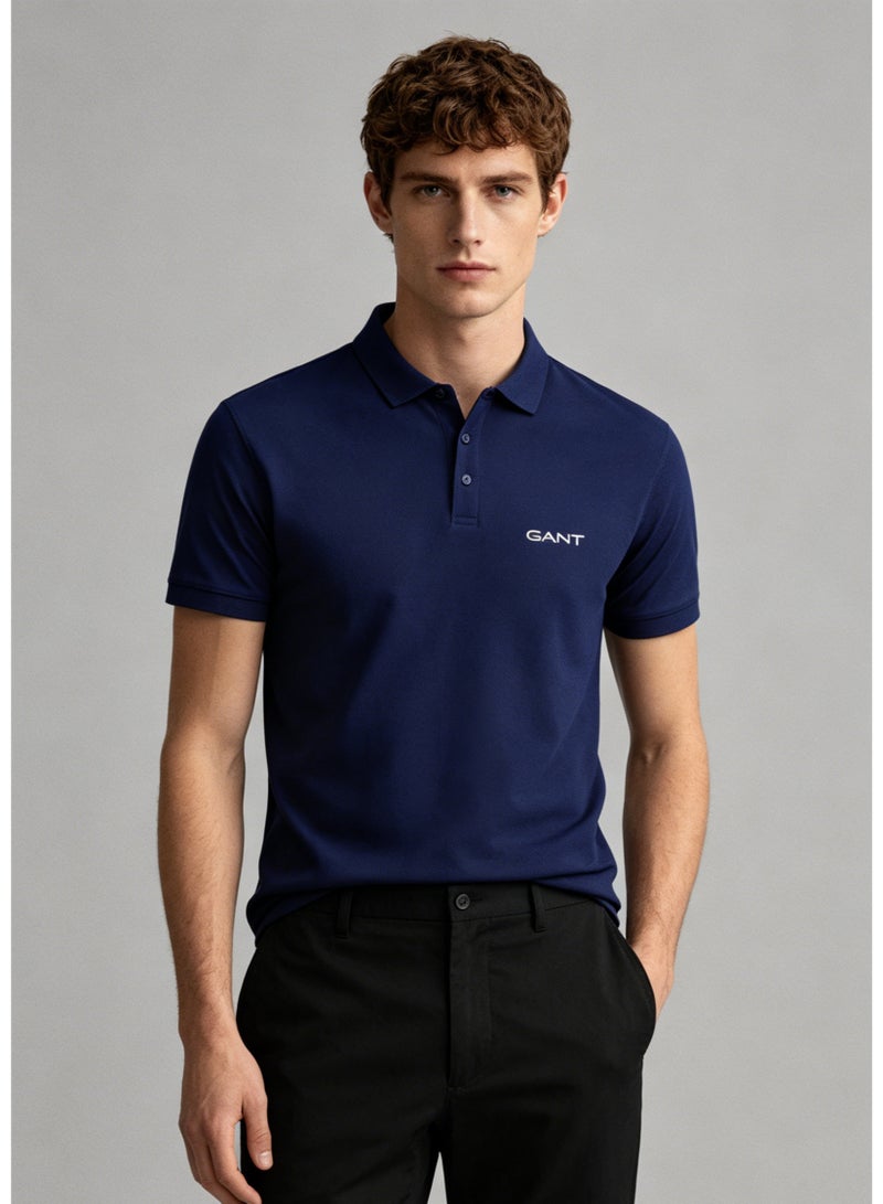 GANT Men's Short Sleeve Solid Polo Shirt, Regular Fit, Everyday & Business Casual, Navy Blue - Image 5