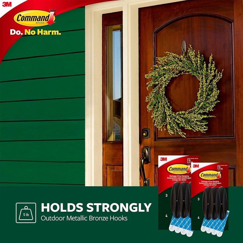 Command Outdoor Large Hooks, Bronze, Holds up to 5 lbs, 6-Hooks, 8-Strips, Damage Free Hanging Wall Hooks for Hanging Outdoor Wall Decor with Weather - Image 4