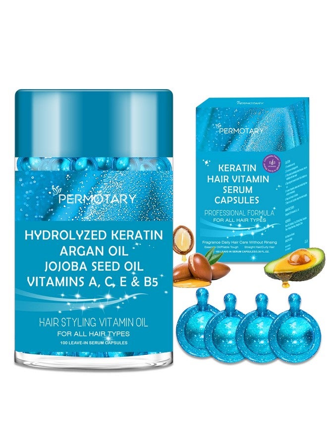 Jakuva 100 Capsules Hair Styling Serum With Keratin, Hair Treatment Oil For Frizzy Hair, Hair Serum With Vitamins A, C, E & B5, Argan Avocado Oil For All Hair Types, Leave-In Conditioner For Women & Men - Image 1