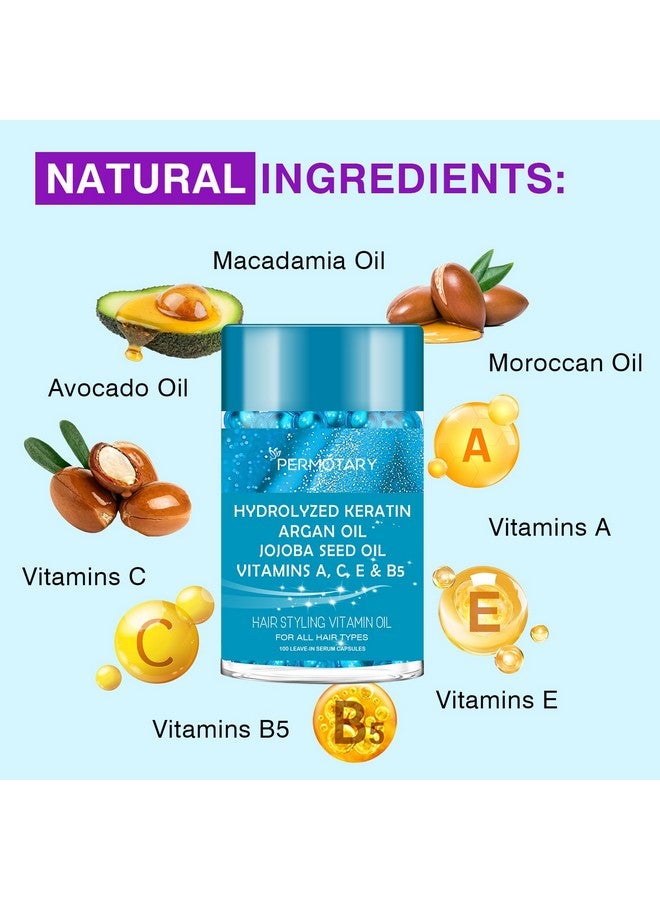 Jakuva 100 Capsules Hair Styling Serum With Keratin, Hair Treatment Oil For Frizzy Hair, Hair Serum With Vitamins A, C, E & B5, Argan Avocado Oil For All Hair Types, Leave-In Conditioner For Women & Men - Image 2