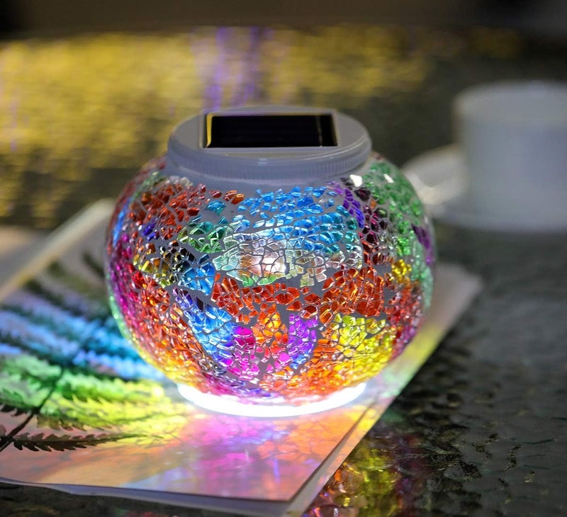WSgift Color Changing Solar Powered Glass Mosaic Ball Led Garden Lights, Rechargeable Solar Table Lights, Outdoor Waterproof Solar Night Lights Table Lamps for Decorations, Ideal Gifts - Image 4