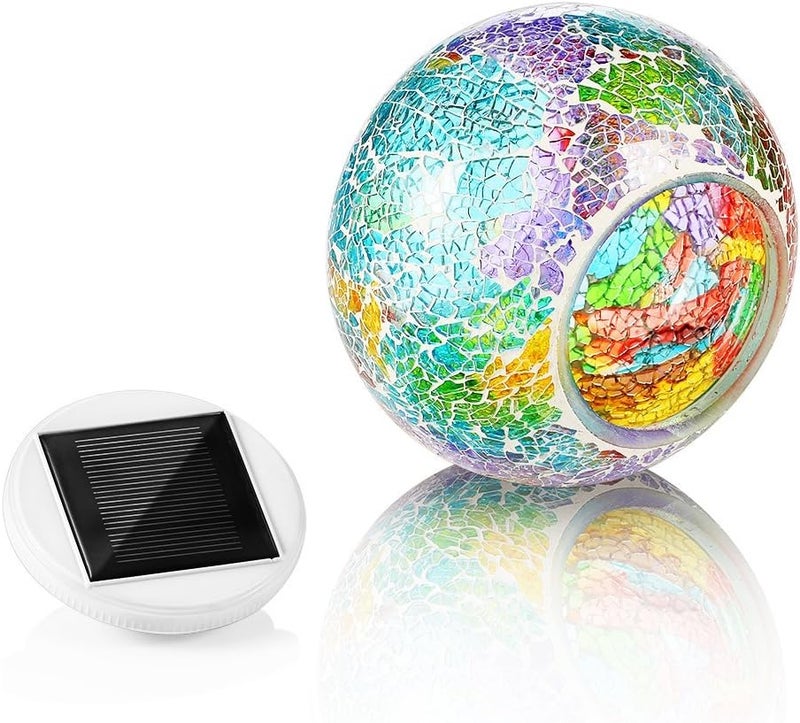 WSgift Color Changing Solar Powered Glass Mosaic Ball Led Garden Lights, Rechargeable Solar Table Lights, Outdoor Waterproof Solar Night Lights Table Lamps for Decorations, Ideal Gifts - Image 3