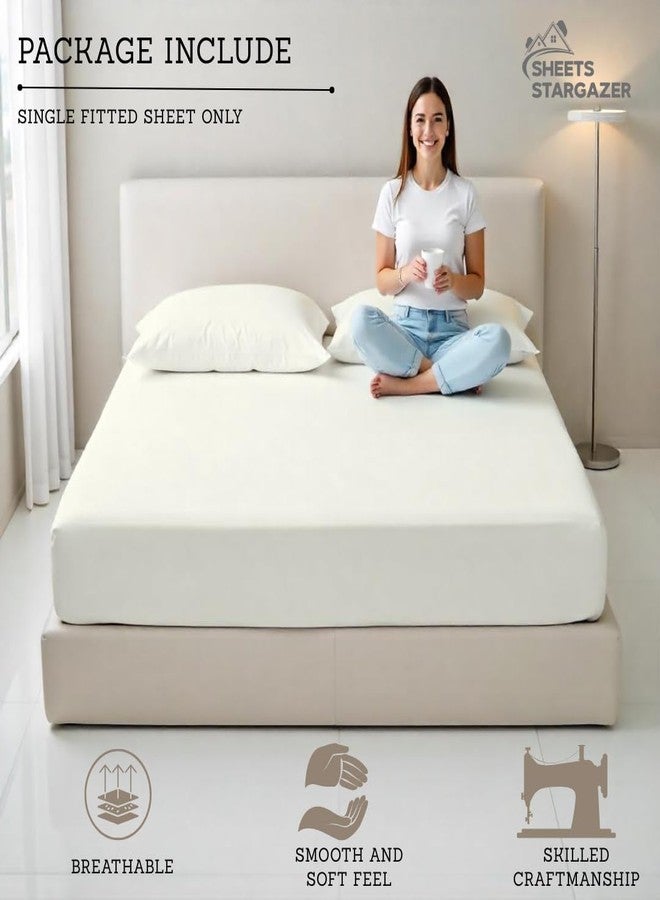 Sheets Stargazer 800 Thread Count Egyptian Cotton, Solid Bottom Fitted Sheet King Size, Extra Deep Pocket 18 Fitted Sheet Only-Ivory King Size - Image 4