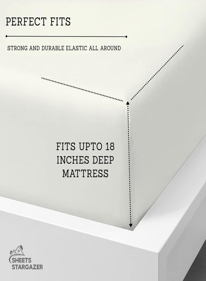 Sheets Stargazer 800 Thread Count Egyptian Cotton, Solid Bottom Fitted Sheet King Size, Extra Deep Pocket 18 Fitted Sheet Only-Ivory King Size - Image 3