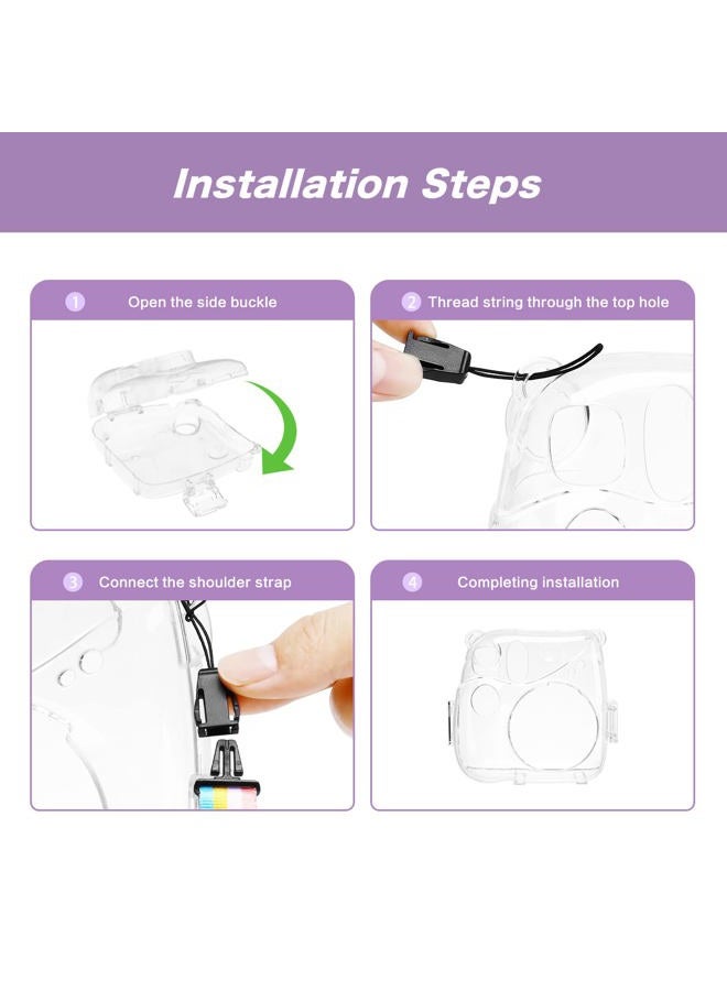 Mosiso Protective Case Compatible with Instax Mini 7+ Instant Camera, Hard Shell Camera Case Cover with Adjustable Rainbow Shoulder Strap, Crystal Clear - Image 5