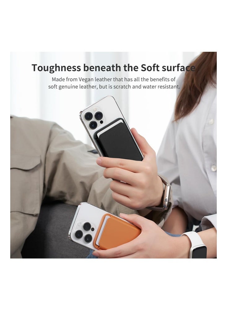 Sinjimoru Magnetic Card Wallet, Premium Vegan Leather Phone Wallet for MagSafe 3-Card Holder Compatible with iPhone 17 16 15 14 13 12 Series. Golden Brown - Image 3