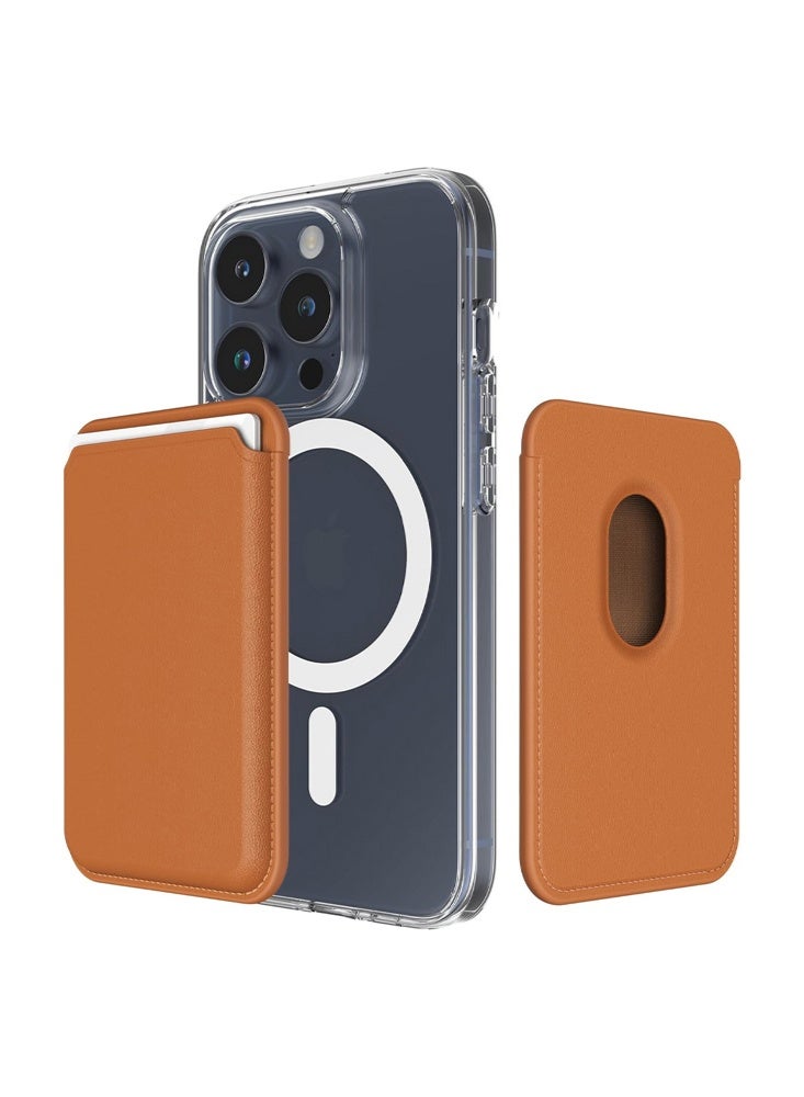 Sinjimoru Magnetic Card Wallet, Premium Vegan Leather Phone Wallet for MagSafe 3-Card Holder Compatible with iPhone 17 16 15 14 13 12 Series. Golden Brown - Image 1