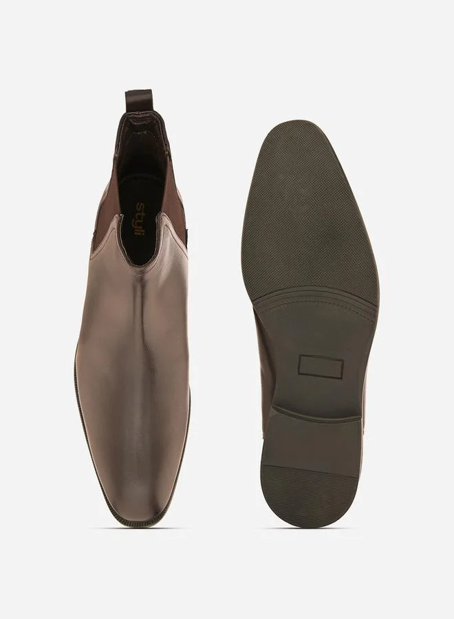 Styli Pointed Toe Leather Ankle Boots