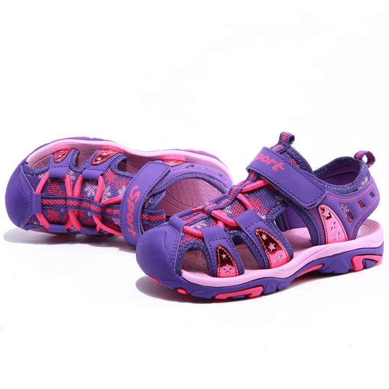 BODATU Girls' Summer Outdoor Beach Sports Closed-Toe Sandals Purple, 7.5 Toddler - Image 3