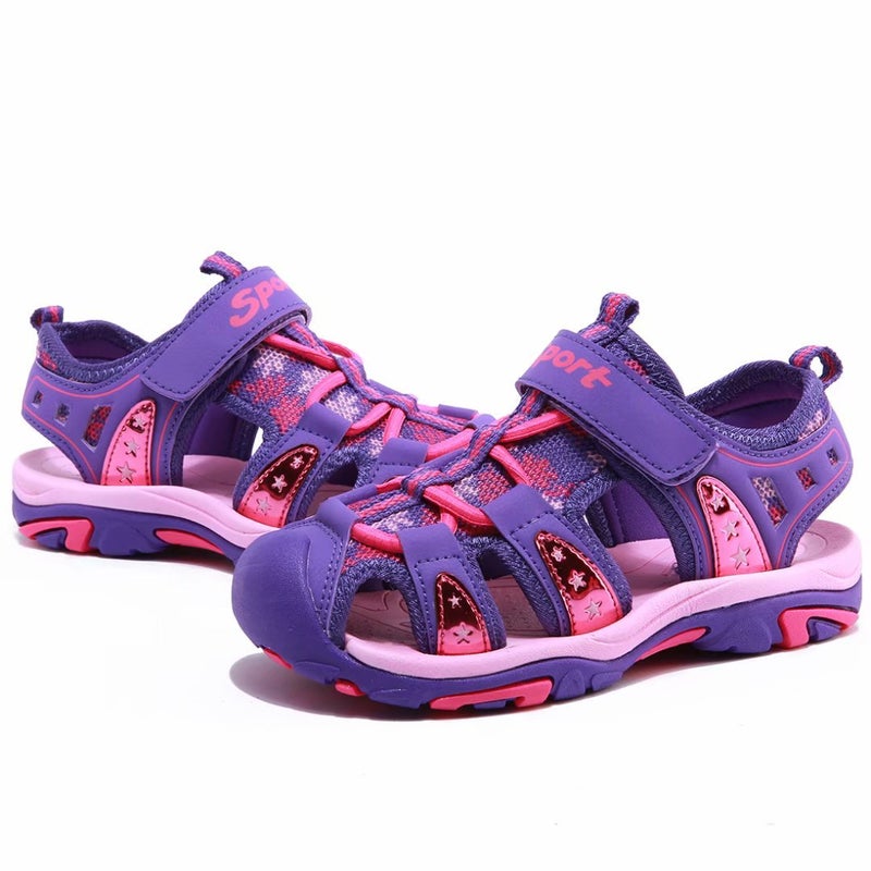 BODATU Girls' Summer Outdoor Beach Sports Closed-Toe Sandals Purple, 7.5 Toddler - Image 4