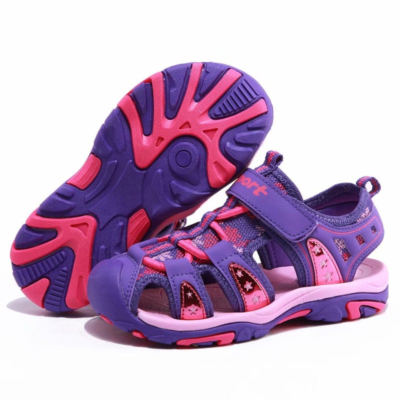 BODATU Girls' Summer Outdoor Beach Sports Closed-Toe Sandals Purple, 7.5 Toddler - Image 5