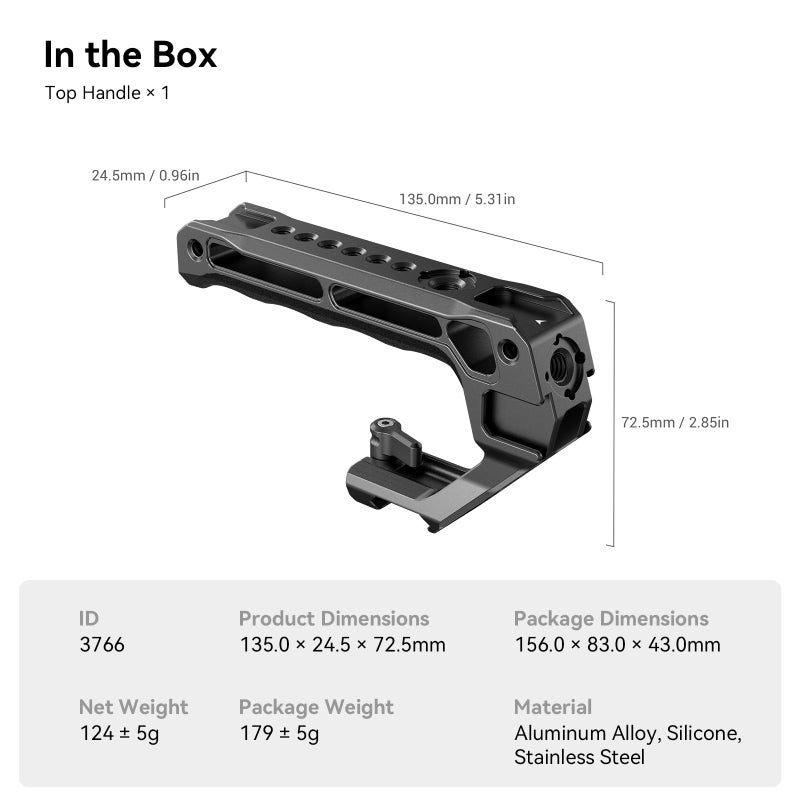 SmallRig Lightweight NATO Top Handle - Quick Release NATO Grip for DSLR Camera Cage - Universal Top Handle with 5 Cold Shoe Adapters and NATO Clamp (Lite) - 3766 - Image 3