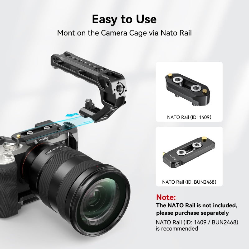 SmallRig Lightweight NATO Top Handle - Quick Release NATO Grip for DSLR Camera Cage - Universal Top Handle with 5 Cold Shoe Adapters and NATO Clamp (Lite) - 3766 - Image 2