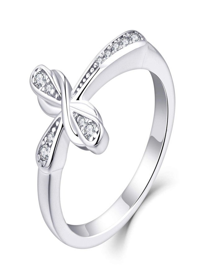 YL Cross Rings 925 Sterling Silver Infinity Band Cubic Zirconia Religious Jewelry for Women-size10 - Image 1