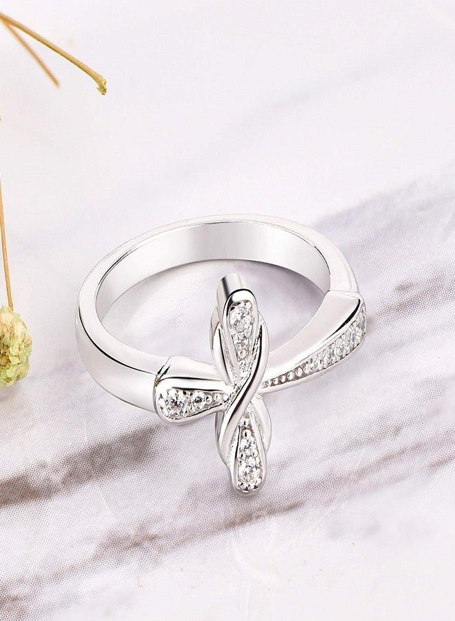 YL Cross Rings 925 Sterling Silver Infinity Band Cubic Zirconia Religious Jewelry for Women-size10 - Image 4