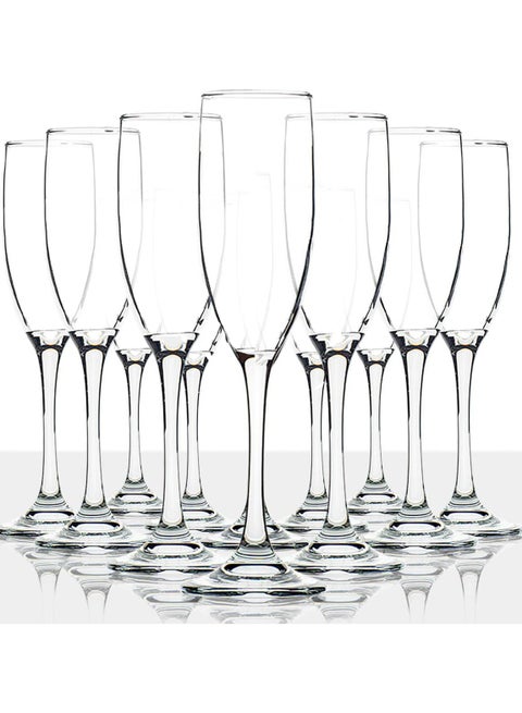 طقم أكواب الشمبانيا من 6 قطع، سعة 6.7 أونصات (190 مل) لكل كأس، أكواب شمبانيا فاخرة للنزهة، واضحة كالكريستال، آمنة للغسيل في غسالة الصحون، طقم هدية للنبيذ في الذكرى