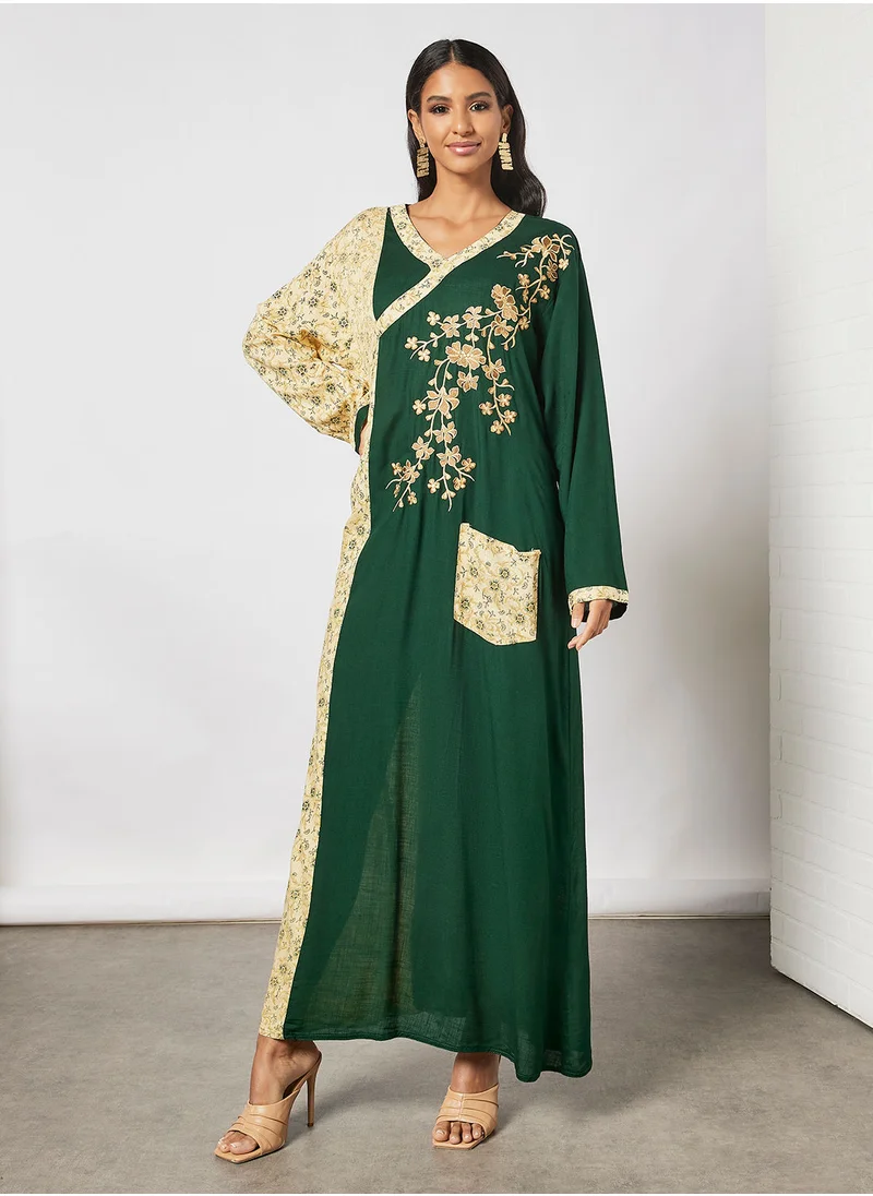 HANA & SARA Overlap Front Printed Jalabiya